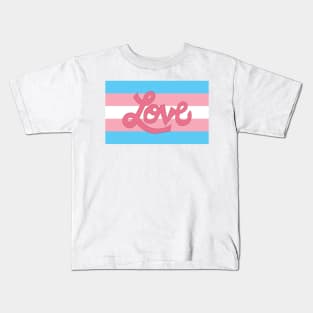 Transgender pride flag with Love text Kids T-Shirt